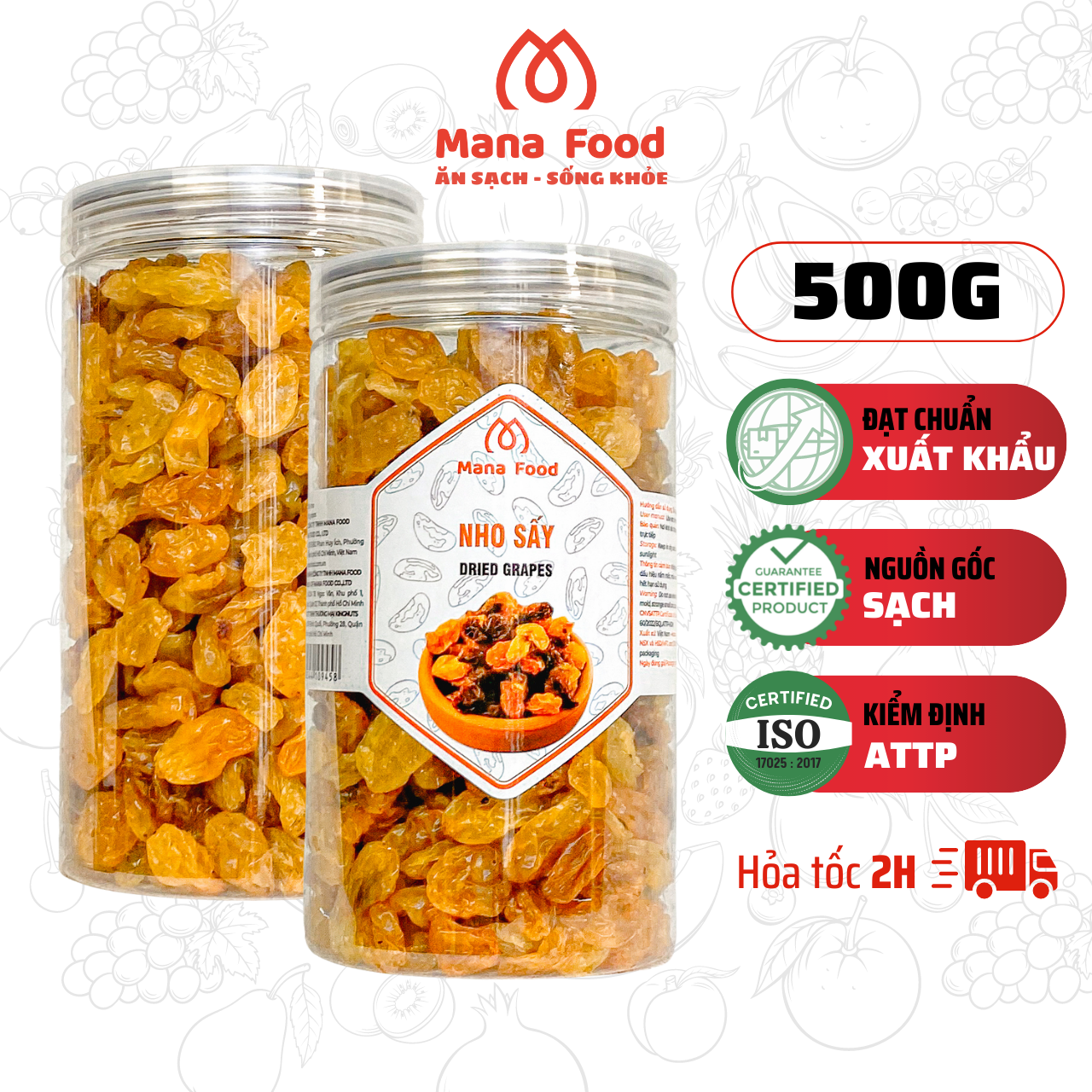 Nho khô vàng Raisins Mana Food | VSATTP - Dẻo Béo Thơm Ngon - Chất lượng - 500G