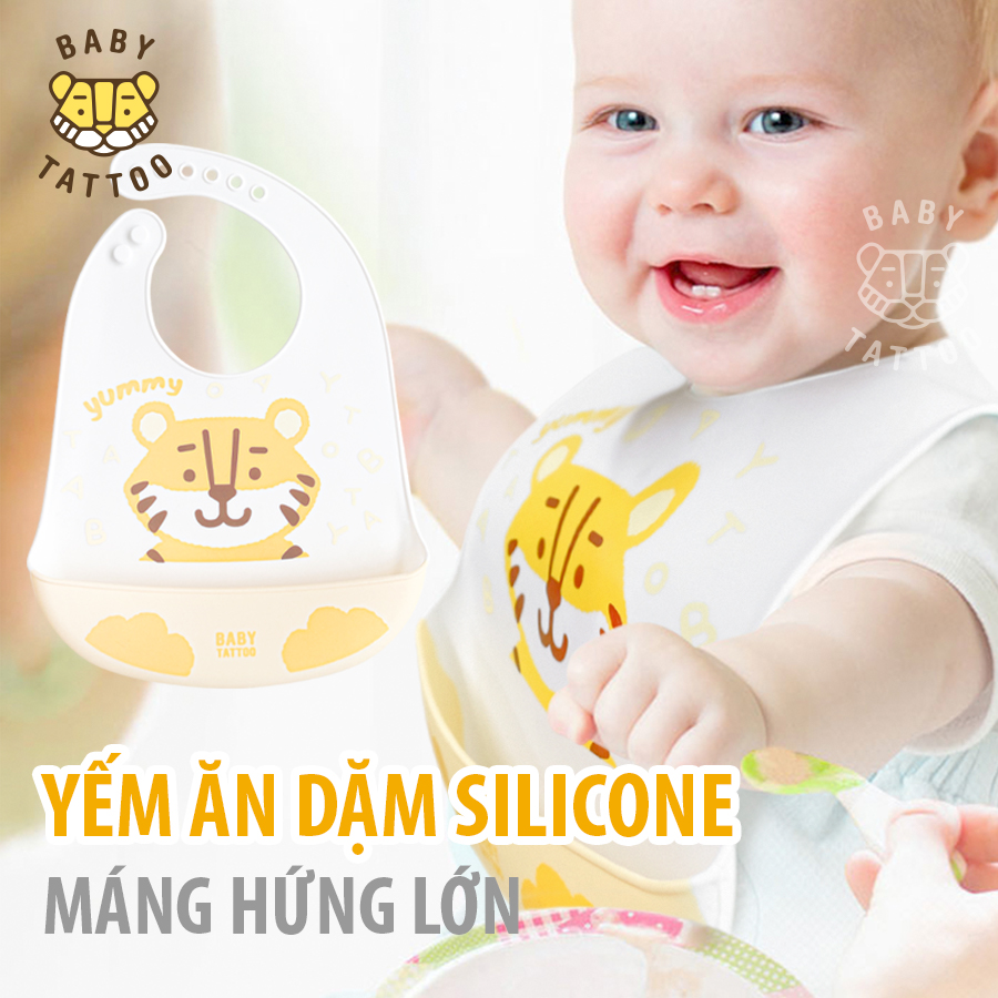 BABY TATTOO Yếm Ăn Dặm Cho Bé Chất liệu Silicone Mềm Mại Cao Cấp Có Máng Hứng Lớn