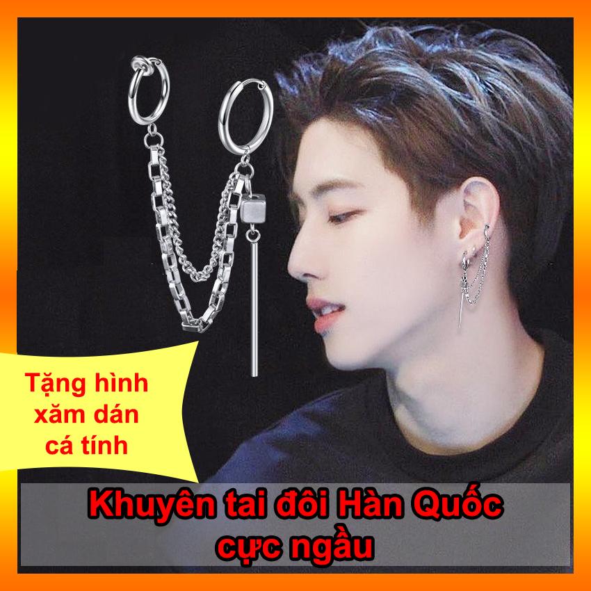 Khuyen tai nam cham Khuyên tai kẹp nam không bấm dùng như bông tai nam châm, bong tai nam cham và hoa tai nam + 1 hình xăm dán ngẫu nhiên