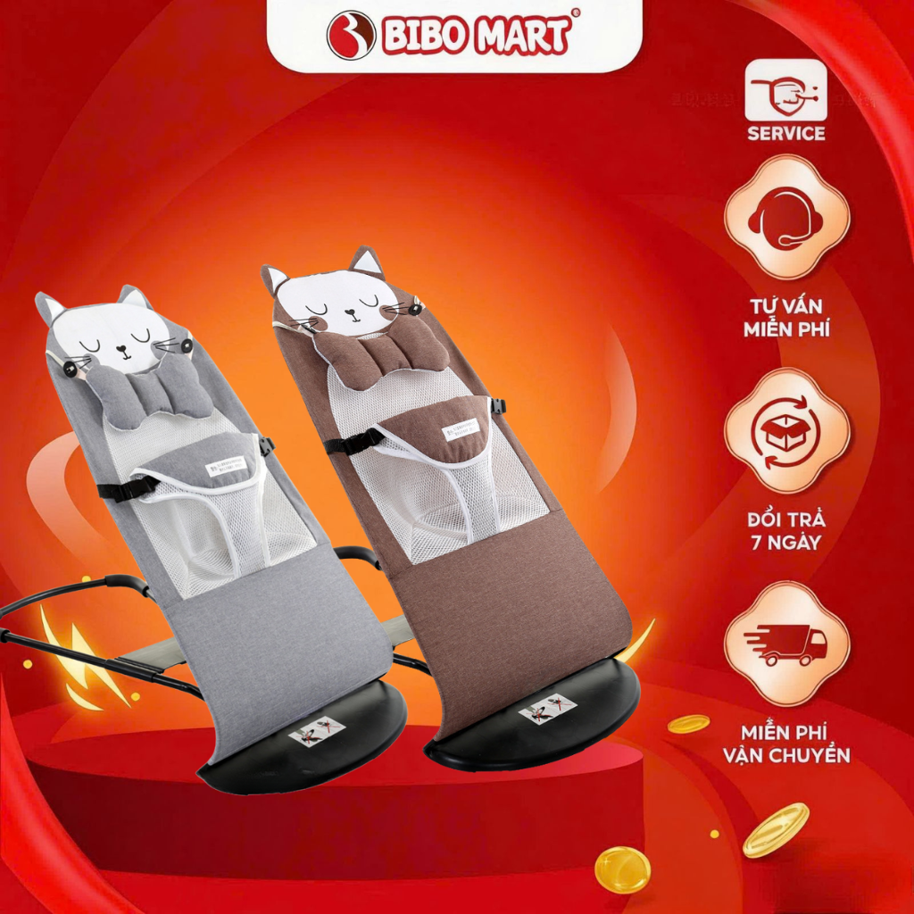 Ghế Rung 4 Cấp Độ 668-2 Hình Mèo Dễ Thương Ru Bé Cho Bé Ngủ Ngon Sâu Giấc - Bibo Mart