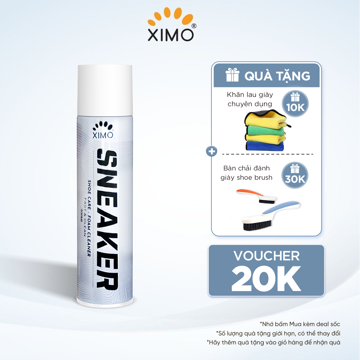 Chai xịt tạo bọt vệ sinh giày XIMO, Bình xịt vệ sinh giày, tẩy trắng đế giày 300ml XVSG02