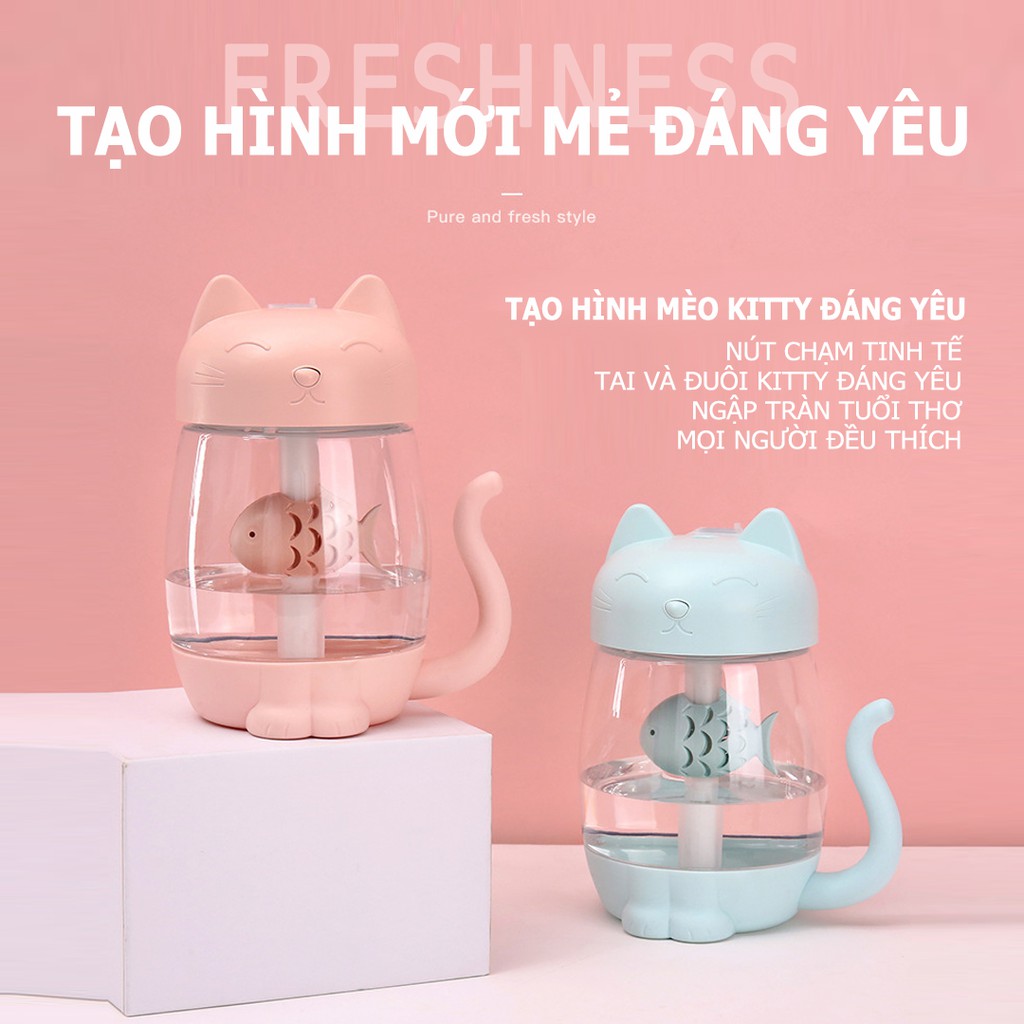 [HCM]Máy tạo độ ẩm không khí hình mèo xương cá siêu dễ thương máy phun sương khuếch tán tinh dầu dung tích lớn