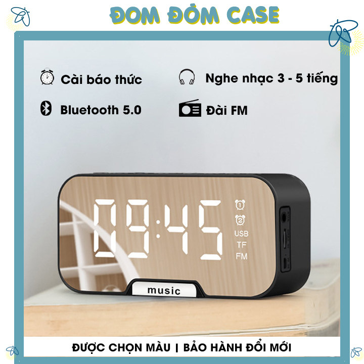 Loa bluetooth không dây màn hình led kiêm đồng hồ báo thức, làm đèn ngủ, đo nhiệt độ phòng với mặt kính tráng gương, pin trâu hỗ trợ dây AUX và thẻ nhớ