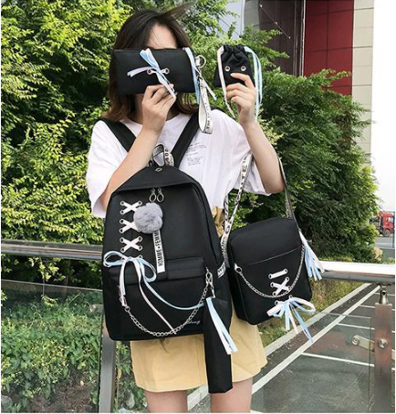 COMBO 4 MÓN CẶP HỌC SINH NỮ TẶNG KÈM TÚI TOTE VÀ BÓP VÍ NƠ XÍCH