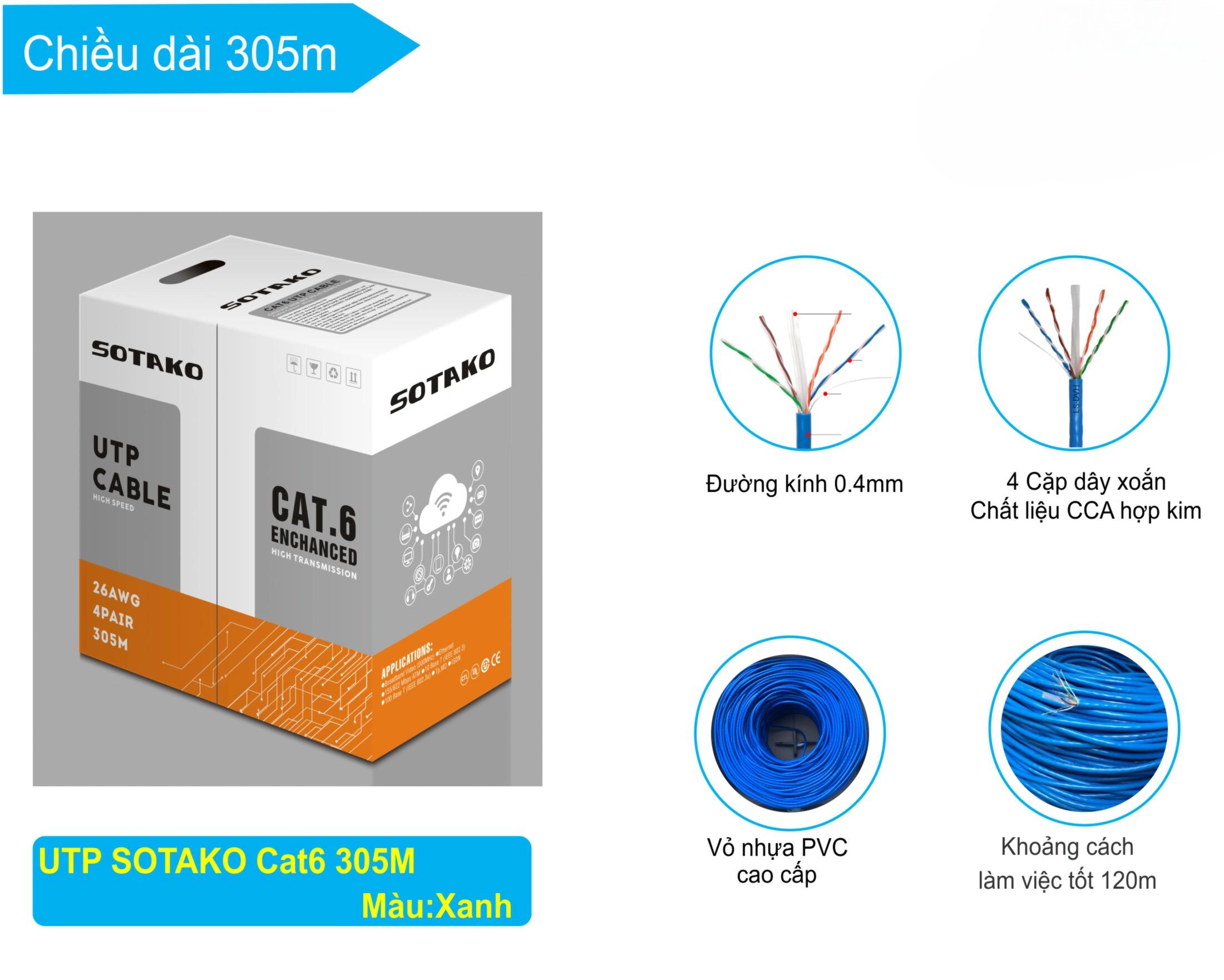 Dây cáp mạng cat6 sotako 305m/thùng