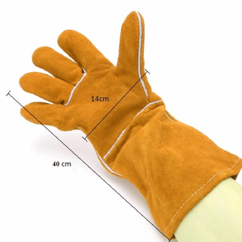 Găng tay da bảo vệ đôi bàn tay chống lại tia lửa hàn xì, thổi nóng, phụ kiện hàn que dùng cho thợ hàn bảo hộ lao động dài tay, độ bền cao, chống cắt, chống trầy xước, làm việc trong môi trường có nhiệt độ cao SHUNI - 004GTD