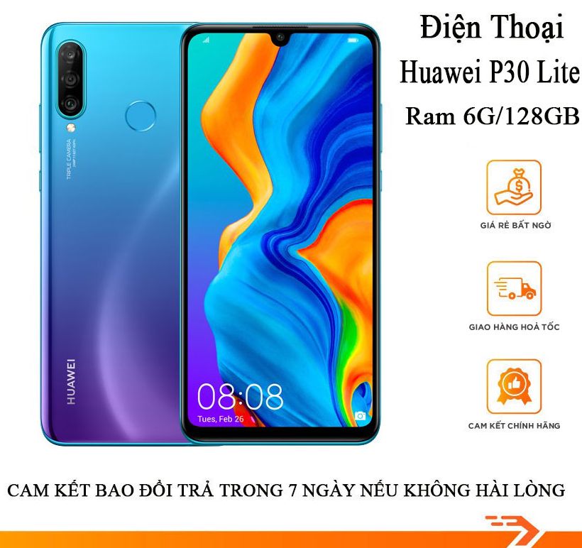 Điện thoại Huawei p30 lite Ram 6GB bộ nhớ 128GB máy zin full chức năng pin 5000 mAh tặng kèm 1 ốp lưng