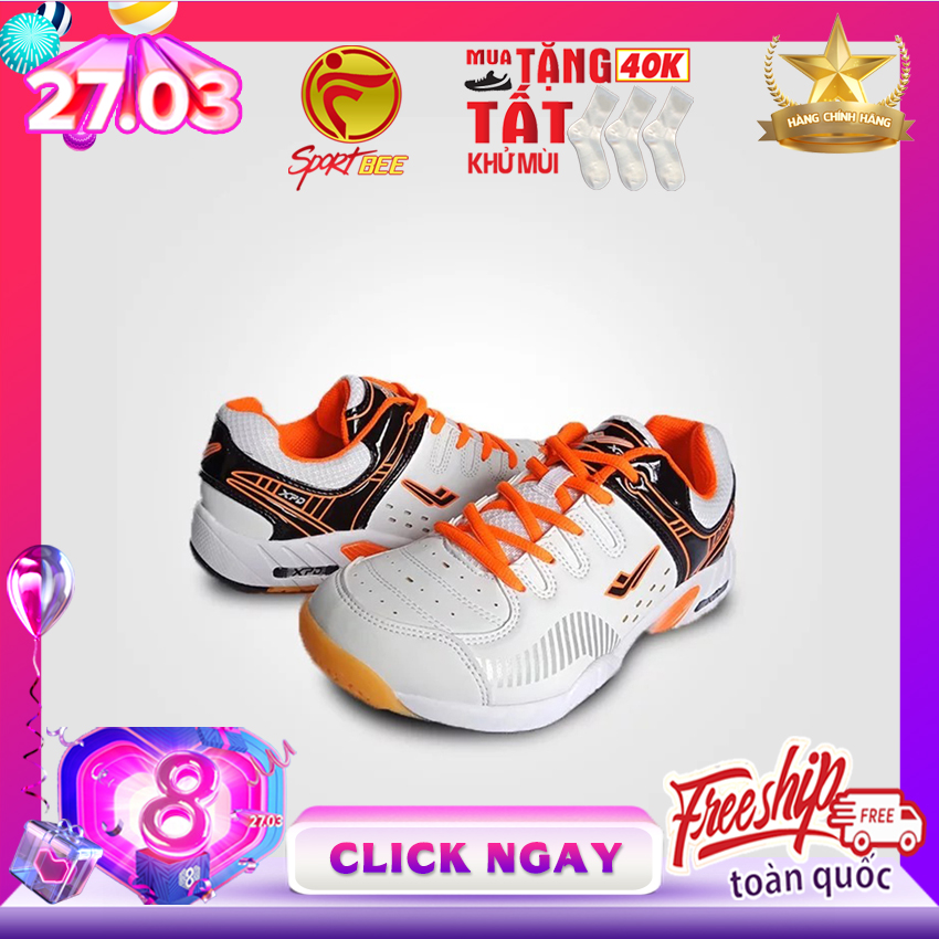 [SP ƯA CHUỘNG] Giày thể thao nam Giày bóng chuyền nam bền Giày cầu lông nam bền đế kếp chống trơn chống trượt ôm chân XPD-855 màu trắng cổ đen dây hồng họa tiết bậc thang sport bee, beesport, bee sport, sportbee