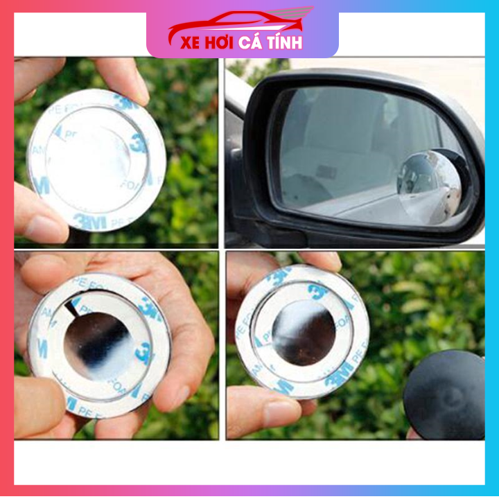Gương cầu lồi ô tô xoay 360 độ có viền và không viền HT-1003 gắn gương chiếu hậu xe hơi ô tô xe máy loại cao cấp - Viền bạc 1 đôi