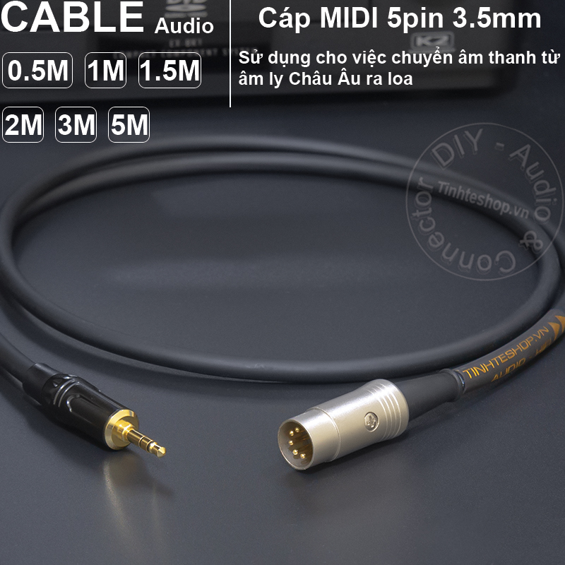 Cáp midi 5 pin ra 3.5 chuyển âm thanh từ âm ly băng cối ra loa diy dài 0.5 mét đến 5 mét