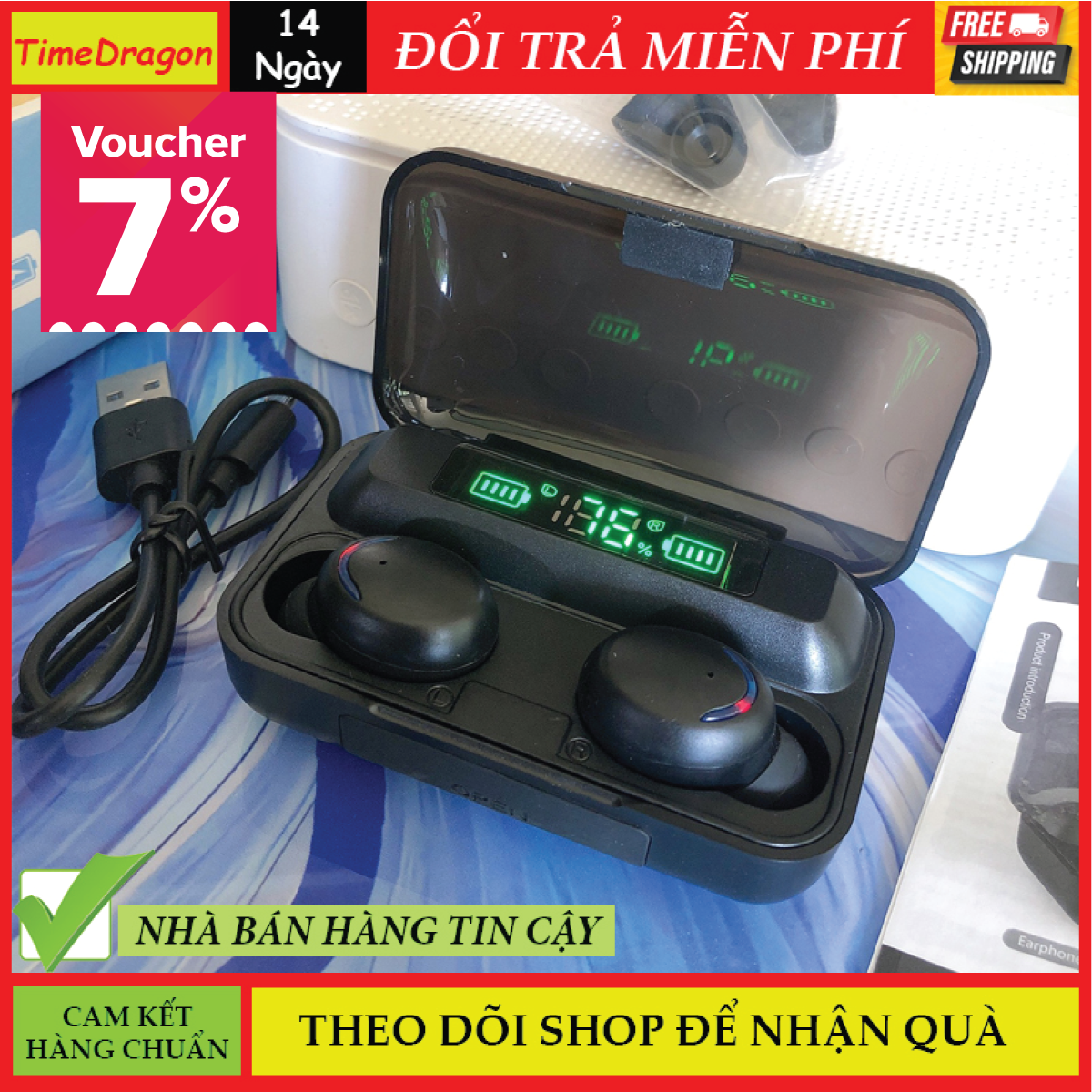 [XẢ KHO 3 NGÀY] Tai nghe Bluetooth Yoking F95, Tai nghe không giây kiêm sạc dự phòng, Tai nghe pin trâu dock sạc 3500 mAh, Tai nghe nhé tai không giâu, Tai nghe Bluetooth mini, Tai nghe Bluetooth F95. BẢN CHUẨN ẢNH THẬT
