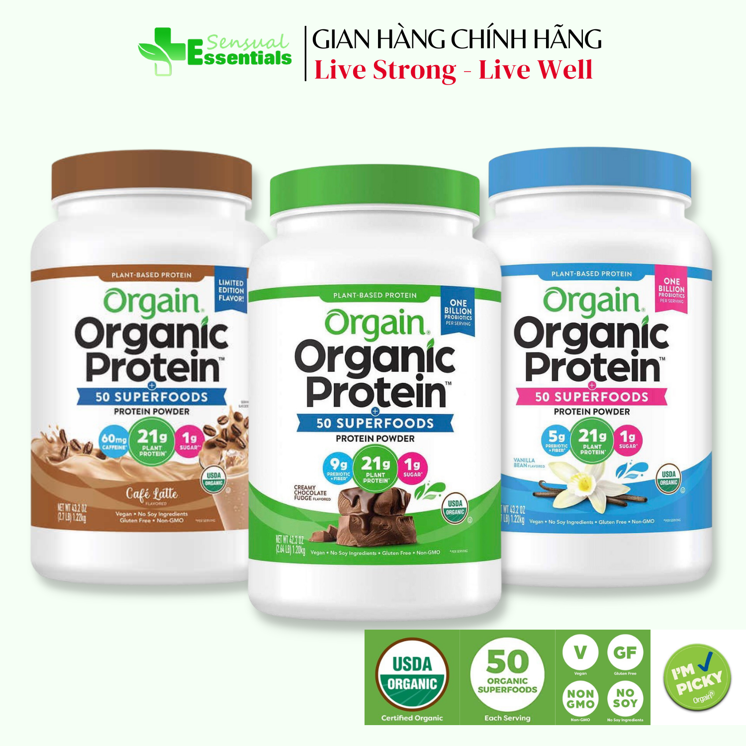 [HÀNG AIR-DATE MỚI] Orgain Organic Protein Powder mùi chocolate - Bột đạm Protein thực vật thuần chay