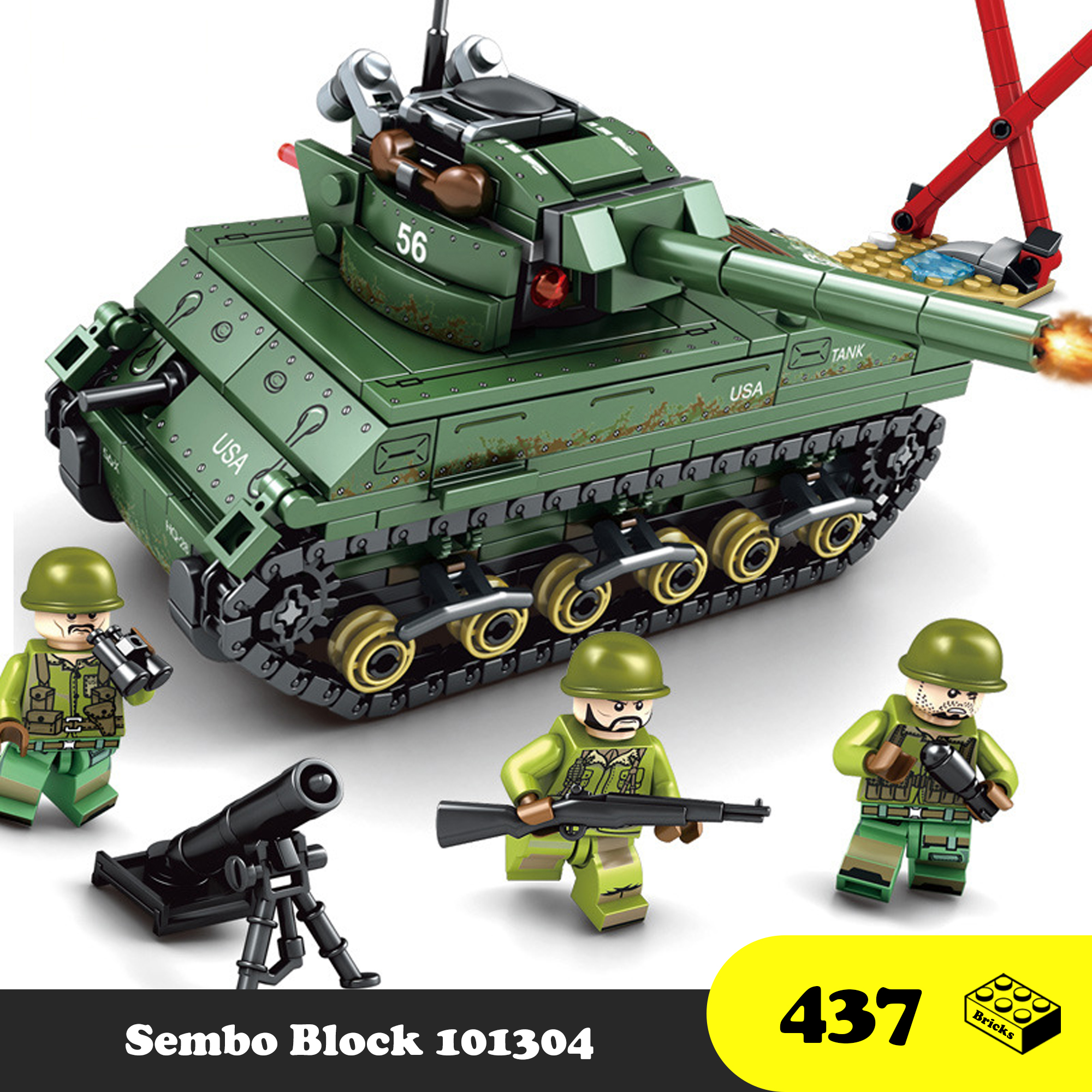Lego Tank quân sự Sembo Block 101304 - Xe tank - U.S. SHERMAN M4 TANK SMALL