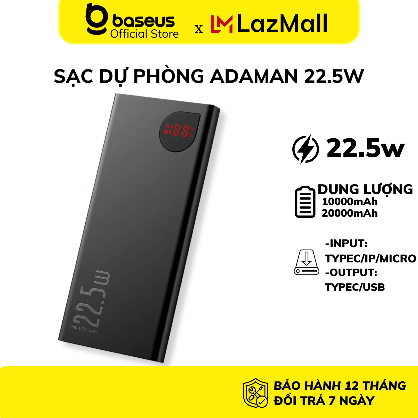 THU THẬP VOUCHER GIẢM 10 Pin Sạc Dự Phòng Baseus Adaman Metal Digital Display Quick Charge 225w 20000mah/10000mah/30000mah