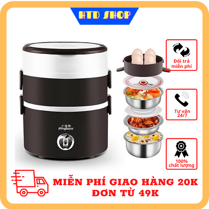 Hộp Cơm Hâm Nóng Cắm Điện 3 Tầng dung tích 2lit, Cạp lồng cơm giữ nhiệt có cắm điện hâm nóng đồ ăn ruột inox cao cấp, nấu cơm và hâm nóng lồng inox 3 tầng