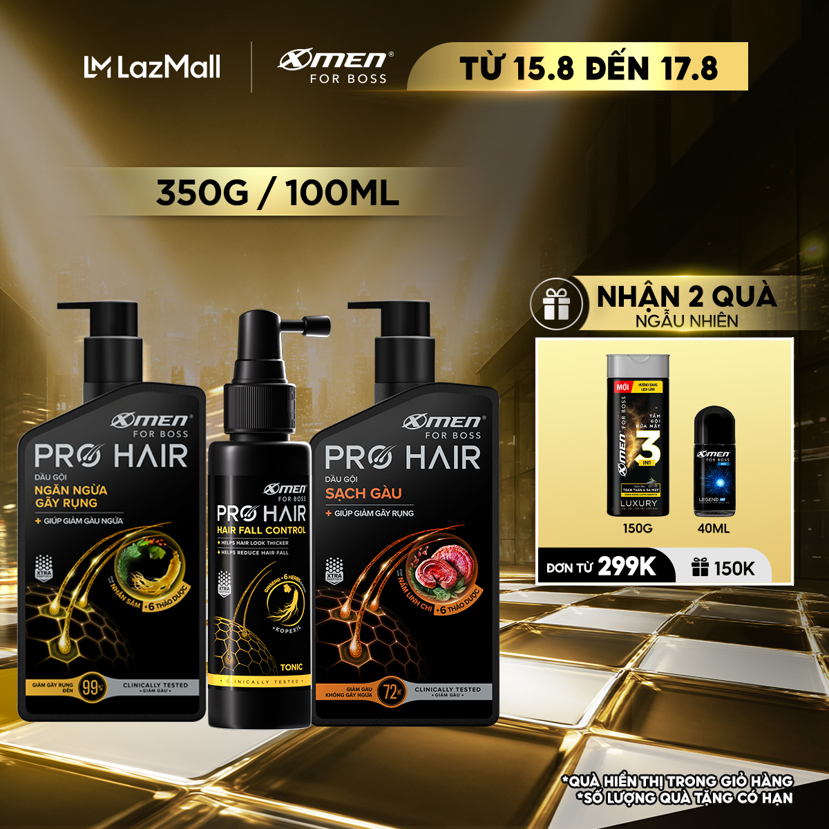 MỚI-Dầu Gội Thảo Dược Xmen for Boss Pro Hair Ngăn Gãy Rụng/Sạch Gàu 350g/Xịt Ngăn Ngừa Rụng Tóc 100ml-Chiết Xuất NhânSâm