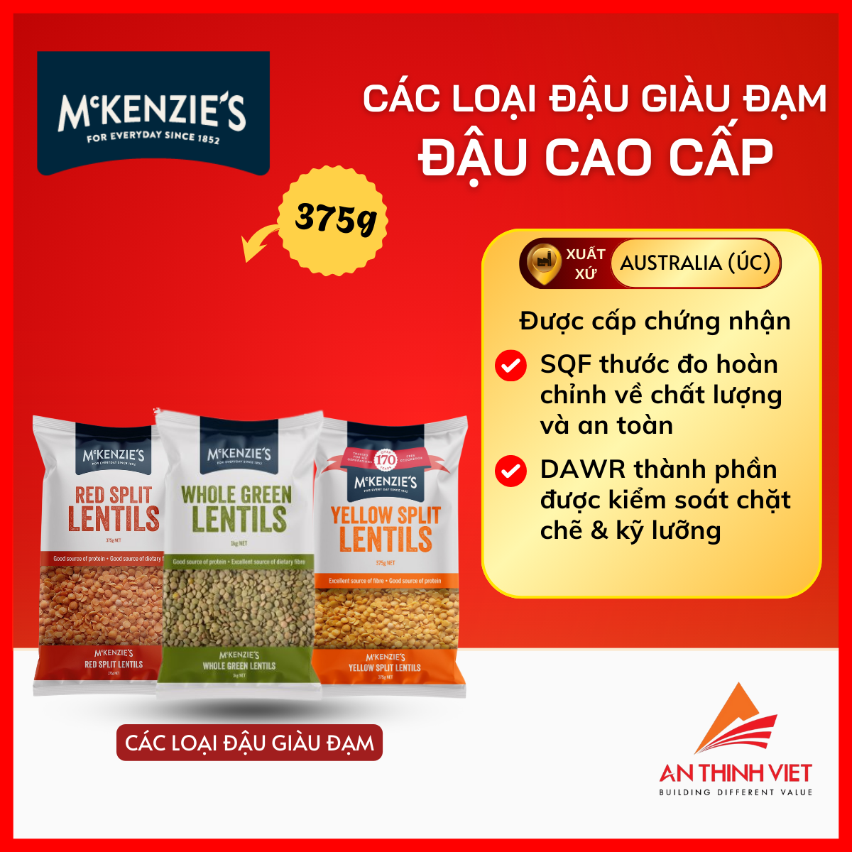 Đậu lăng nhập khẩu Úc McKenzie's gói 375g