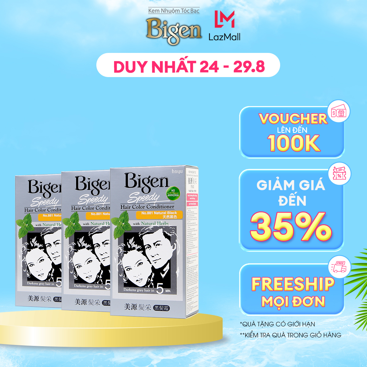 Combo 3 hộp thuốc nhuộm phủ bạc Bigen Conditioner nhuộm phủ bạc hoàn toàn, giá tiết kiệm 80gx3 dạng kem