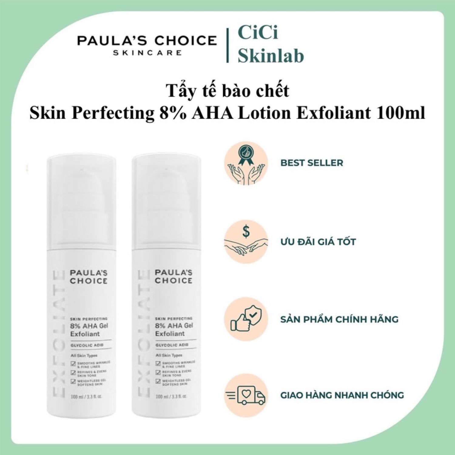 Hàng chính hãng Tẩy tế bào chết Paula s Choice Skin Perfecting 8% AHA