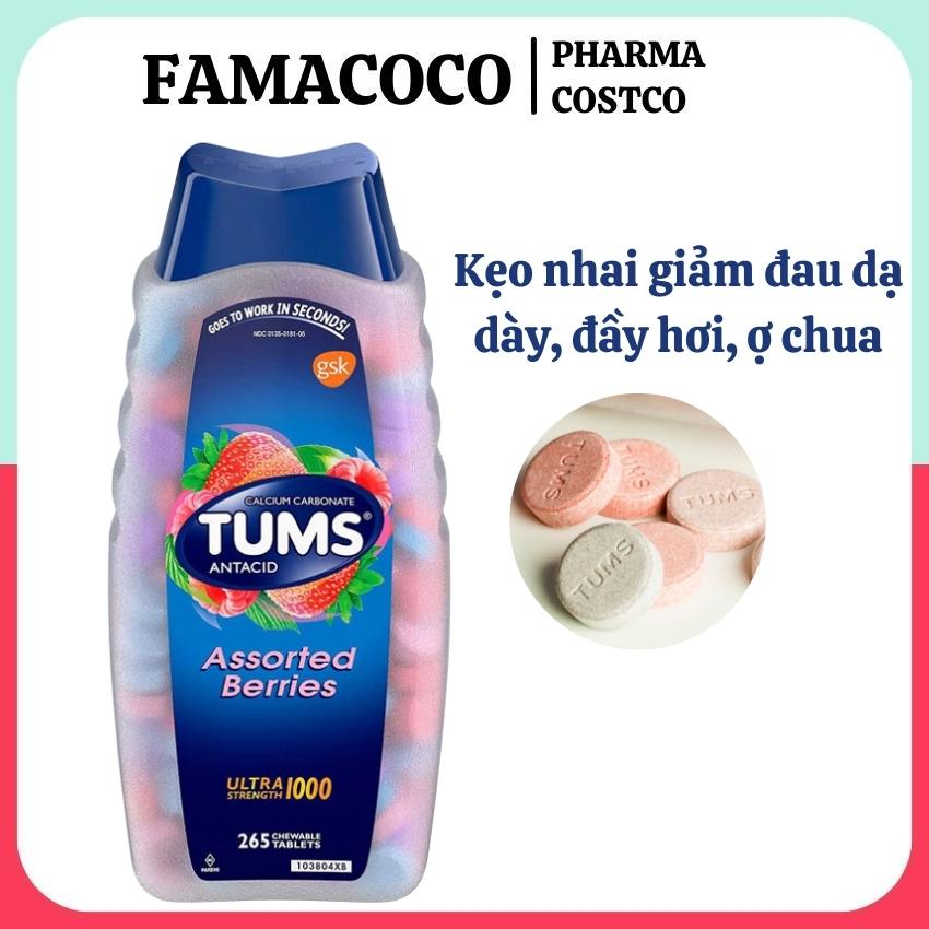 Viên Ngậm Tums vị trái cây Hỗ trợ tiêu hóa giảm đầy hơi ợ chua ăn không tiêu Hộp 265 viên của Mỹ Famacoco