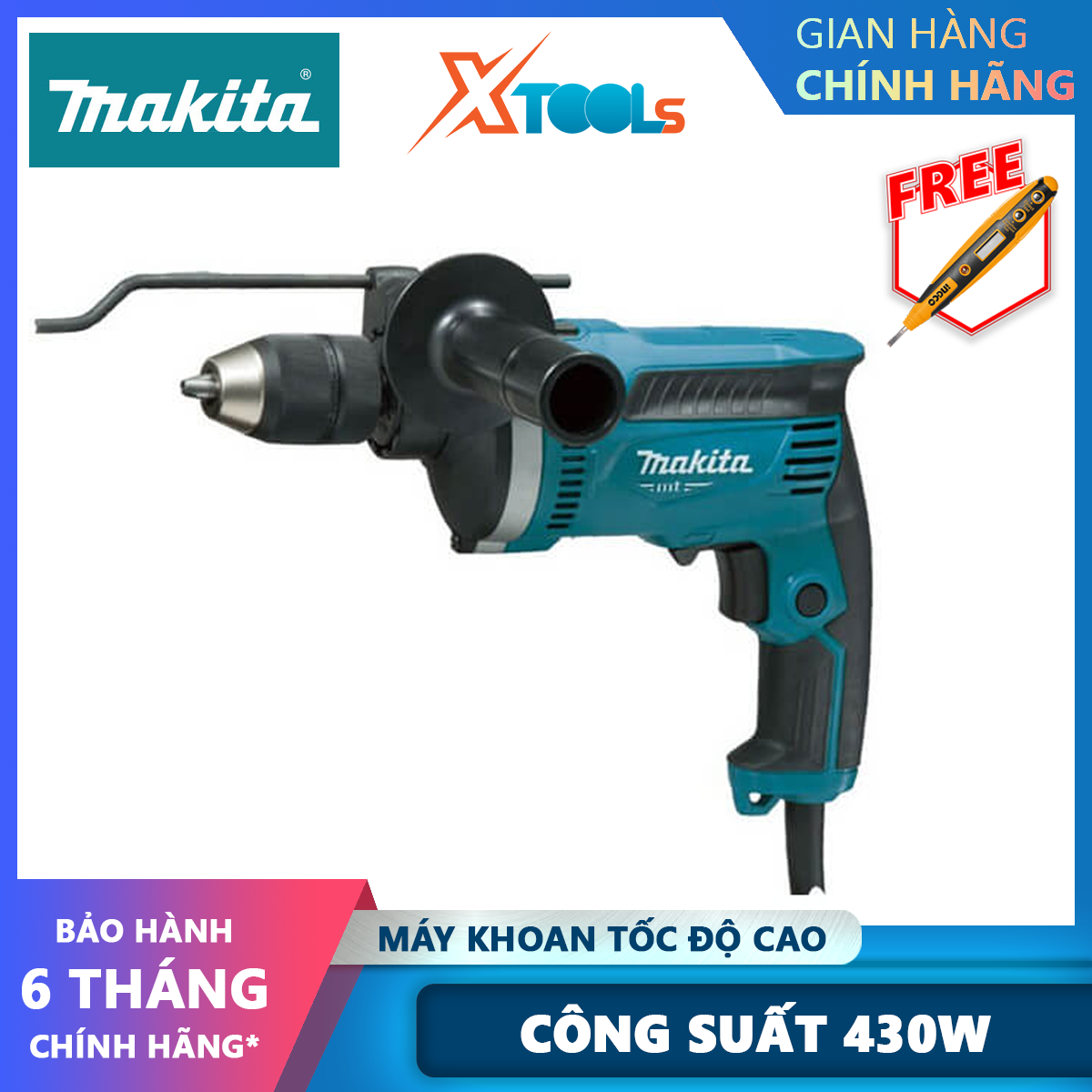 Máy khoan búa 13mm Makita M8104B | máy khoan động lực công suất 430W tốc độ đập 0 – 33000 bpm, phù hợp để làm việc trên bề mặt vật liệu cứng