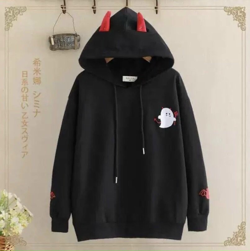 [HCM]ÁO KHOÁC HOODIE CON QUỶ CÓ SỪNG SWEATER UNISEX NAM NỮ KHÔNG XÙ LÔNG TRẺ TRUNG NĂNG ĐỘNG BLACKWHITE1