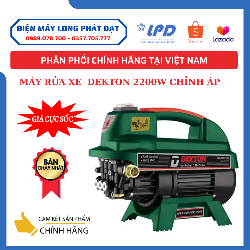 Máy xịt rửa xe chỉnh áp Dekton 2200W dây đồng thế hệ mới