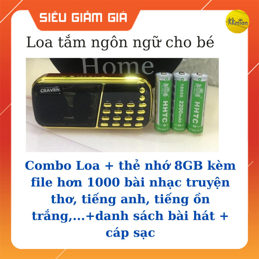 [Siêu Sale] Loa Tắm Ngôn Ngữ, Loa học tiếng anh cho bé, Máy nghe Tiếng ồn trắng, Loa craven CR 853 3 pin Mian47 - GIúp Bé Phát Triển Vùng Ngôn Ngữ Dùng Cho Bé Từ Sơ Sinh Đến 7 Tuổi