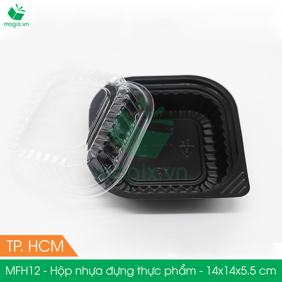 Mfh12 - 50 hộp nhựa đế đen nắp trong ht12 - 14x14x5.5 cm