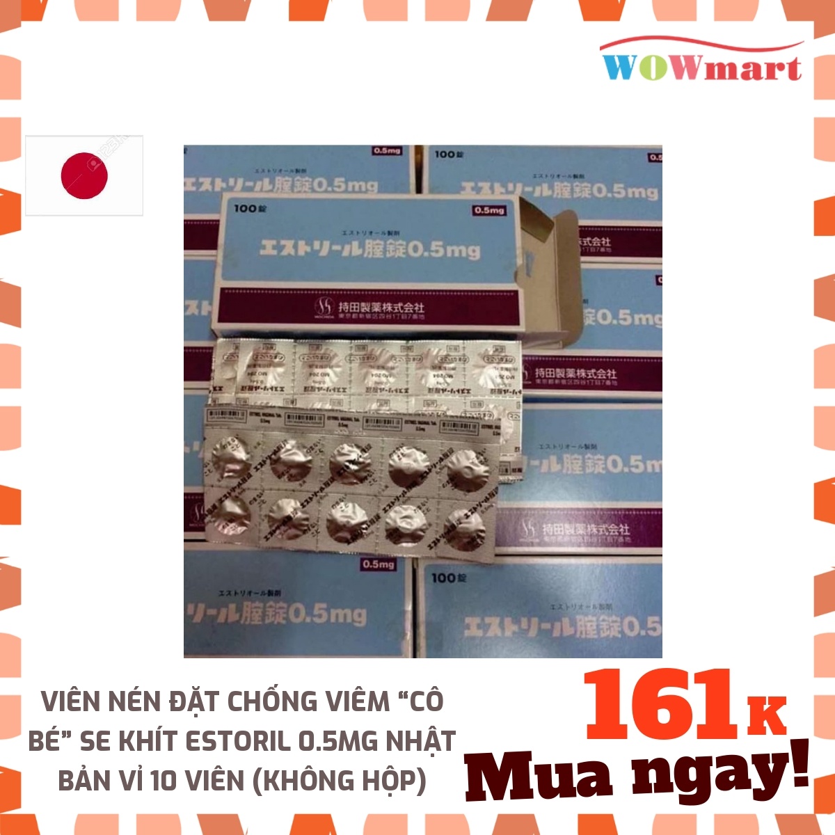 Viên nén đặt chống viêm “cô bé” se khít EStoril 0.5mg Nhật Bản vỉ 10 viên -