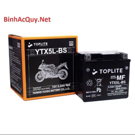 Bình ắc quy Toplite Yuasa YTX5L-BS 12V-5.2AH cho xe máy Air Blade, Suzuki, Honda