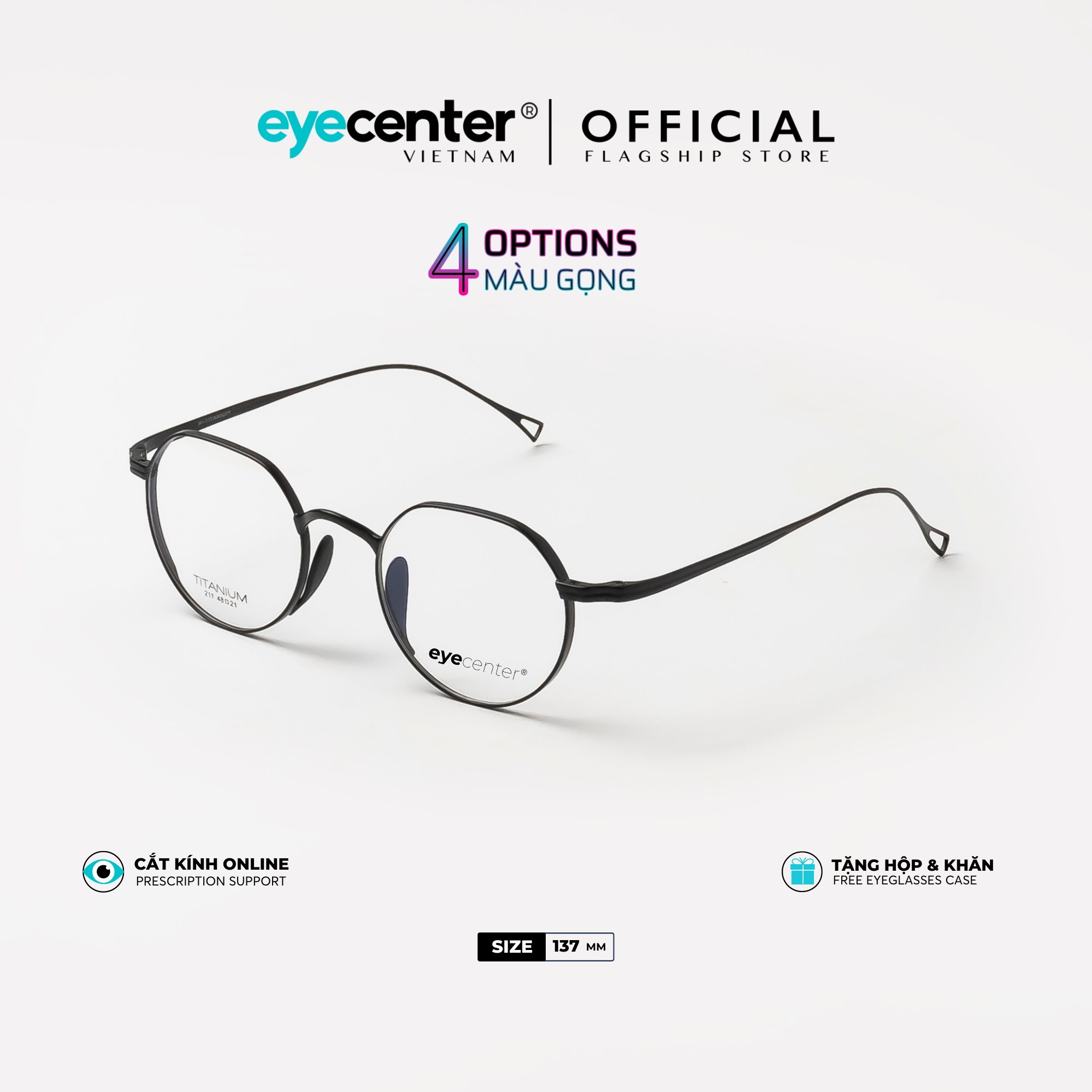 Gọng kính cận nam nữ chính hãng EYECENTER #PRTI02 Titanium nhập khẩu by Eye Center Vietnam