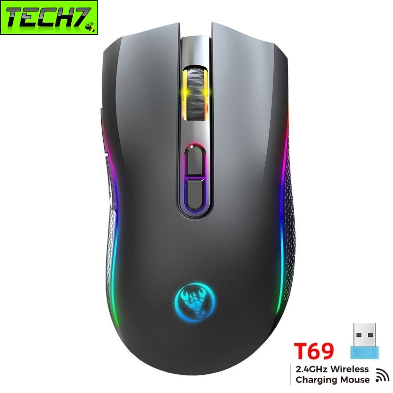Chuột Led RGB Không Dây Pin sạc T69 Gaming Mouse Type C
