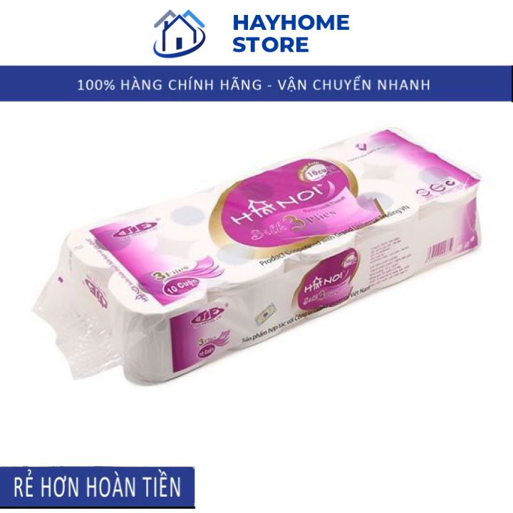 [Xịn-Dai] Giấy Vệ Sinh Hà Nội SILK 3 Lớp, Bịch 10 Cuộn