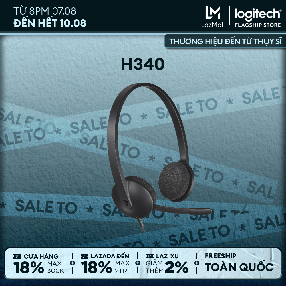 Tai nghe có dây Logitech H340 - Mic giảm ồn, điều khiển trên dây, âm thanh kỹ thuật số, đệm tai thoải mái, kết nối USB-A