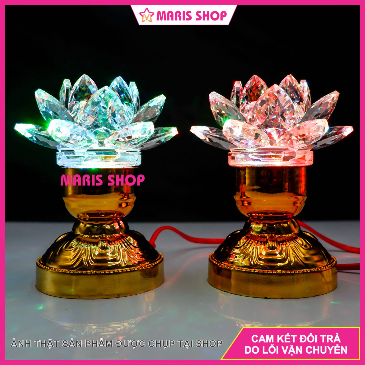 [Giá một cặp] Đèn Thờ Sen Pha Lê Cao Cấp Cao 14cm sử dụng mạch LED tiết kiệm điện để bàn thờ đẹp [MRHT7]