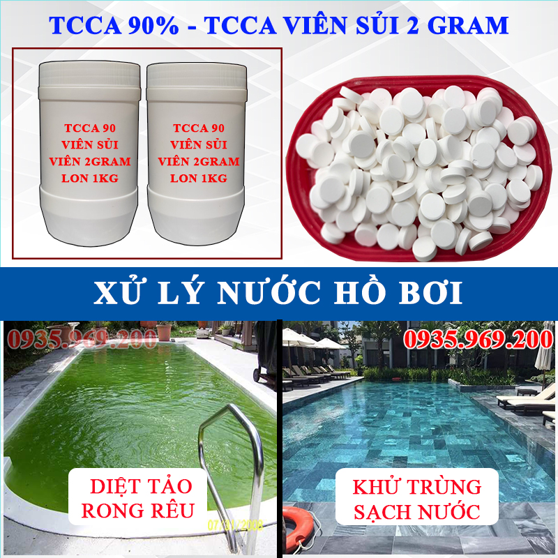 TCCA 90 Clo 90 viên 2gram Xử Lý Nước Hồ Bơi Diệt Tảo Rong Rêu, Khử Trùng Nhà Cửa. Tẩy Uế Nhà Vệ Sinh Cống Rãnh