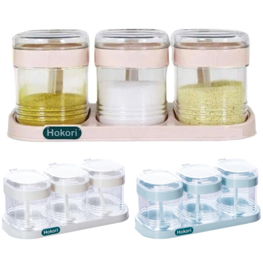 Bộ 3 hũ đựng gia vị hokori 2936 dung tích 500ml kèm muỗng