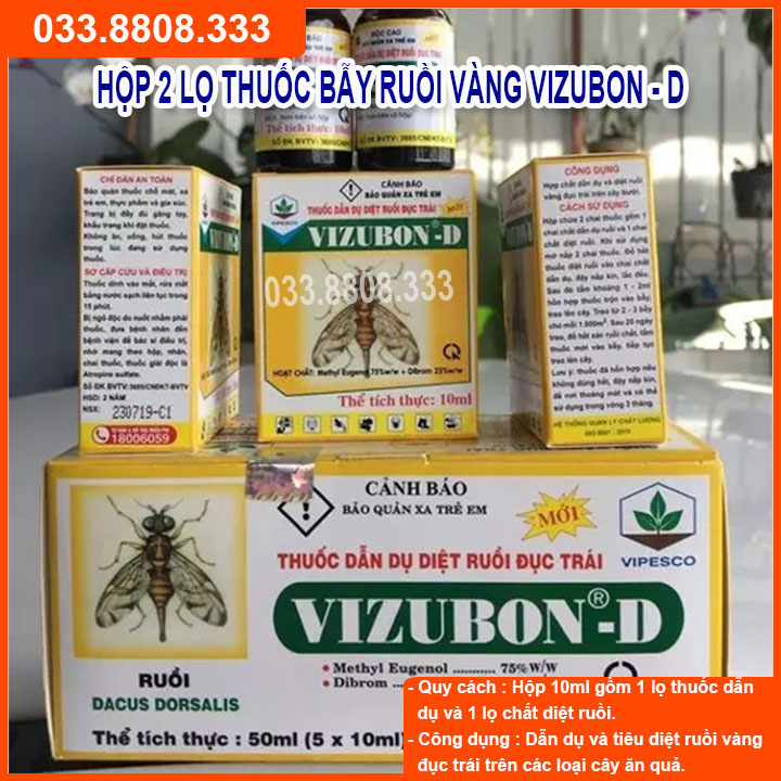 [Siêu Sale] 2 Lọ dẫn dụ diệt ruồi vàng 1 hộp Vizubon-D - chất lượng tốt, an toàn cho người dùng