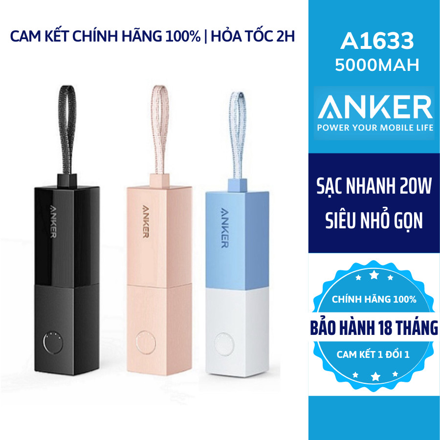 Củ sạc nhanh 20w kiêm pin dự phòng 5000mah anker a1633 hình thỏi son pd 20w