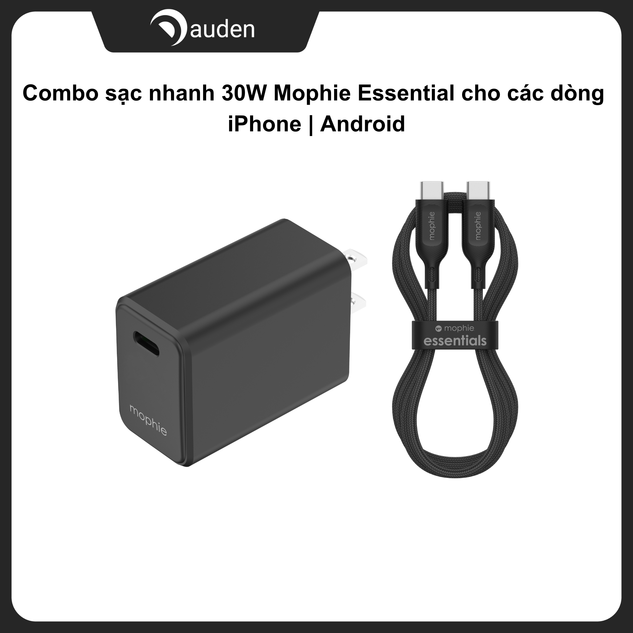 Combo sạc nhanh Mophie Essential PD 30W cho các dòng iPhone 15| Android  - Dâu Đen Store