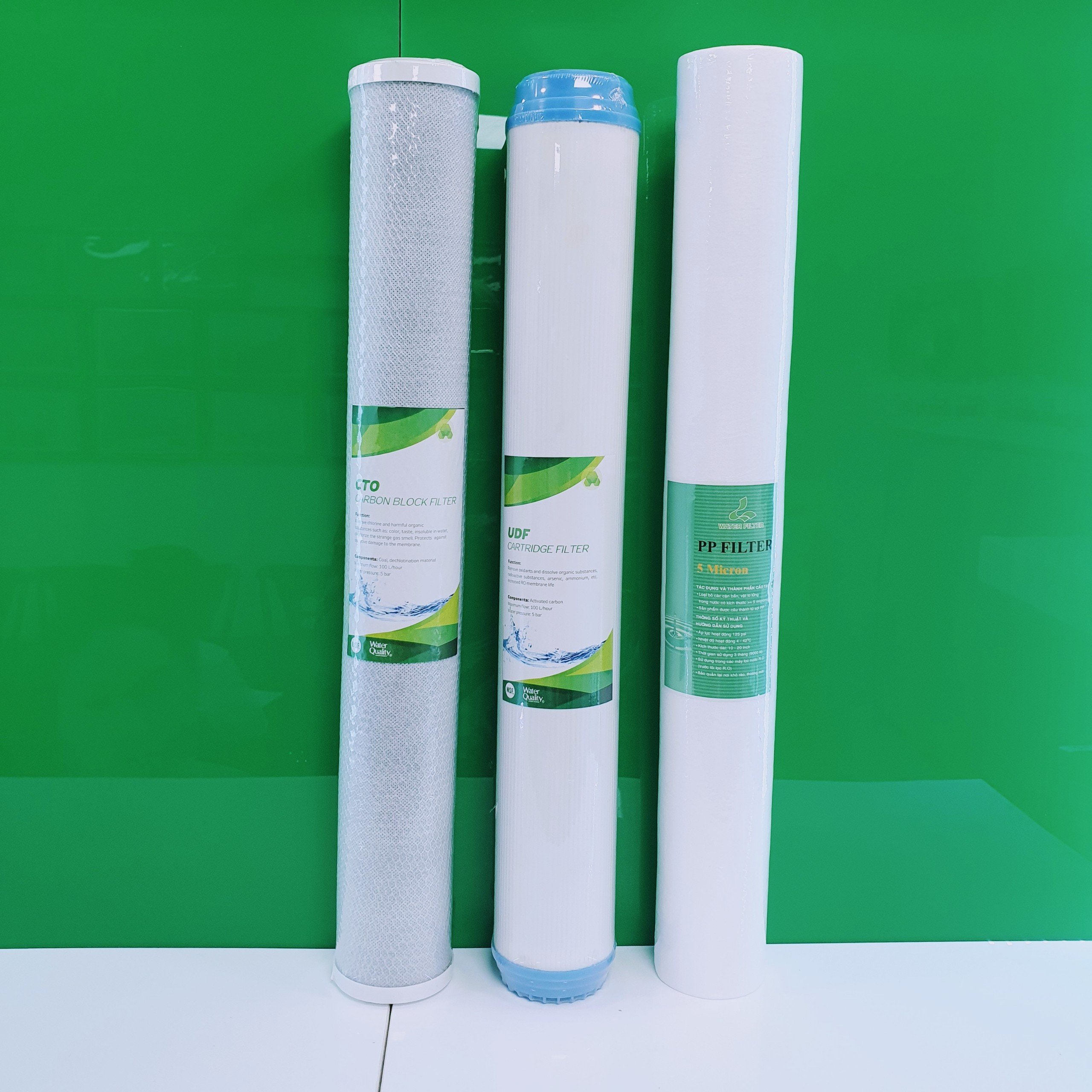 Set 3 lõi lọc nước gia đình 3 cấp 20 inch (lõi số 1 PP + số 2 UDF/ GAC/ OCB + số 3 CTO)