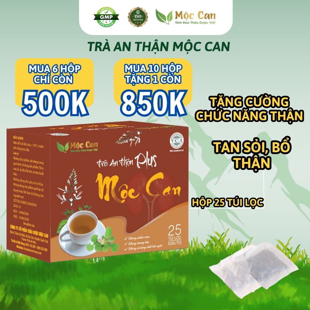 Combo 3 hộp Trà An Thận Mộc Can 25 túi lọc, tan sỏi lợi tiểu bổ thận