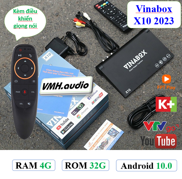 Tv box vinabox x10 ram 4g/32g điều khiển voice / xem truyền hình miễn phí | chính hãng