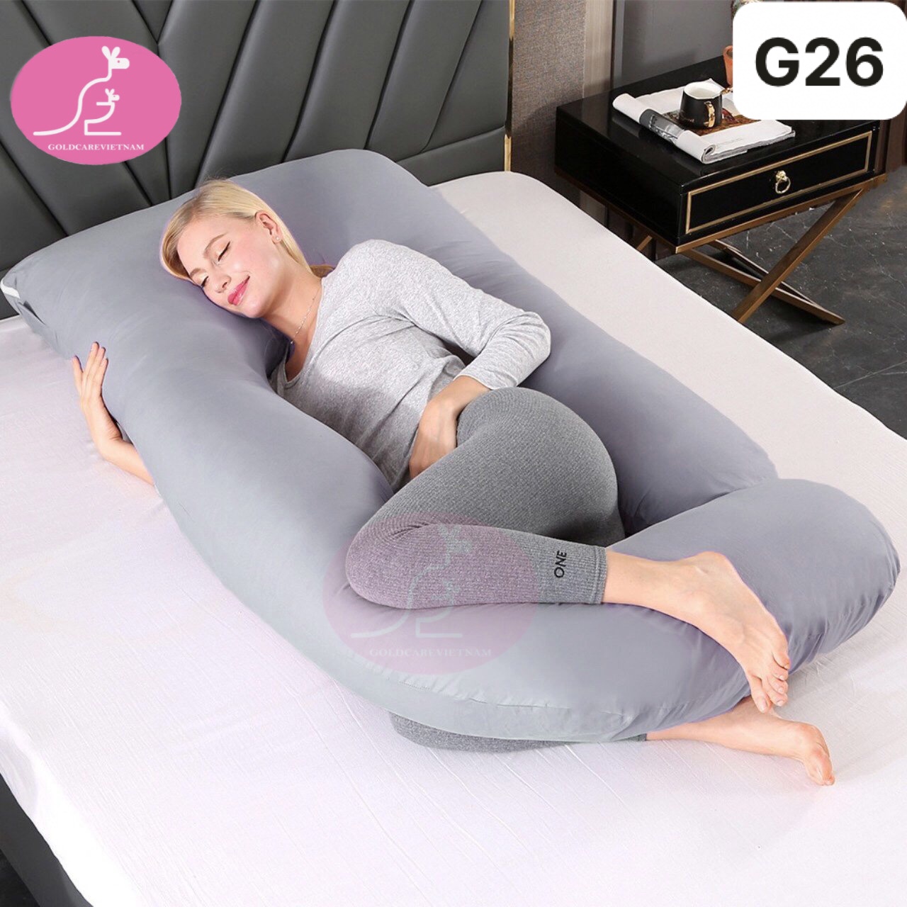 Gối ngủ Cao cấp chính hãng thiết kế cải tiến cho bà bầu màu xám cao cấp