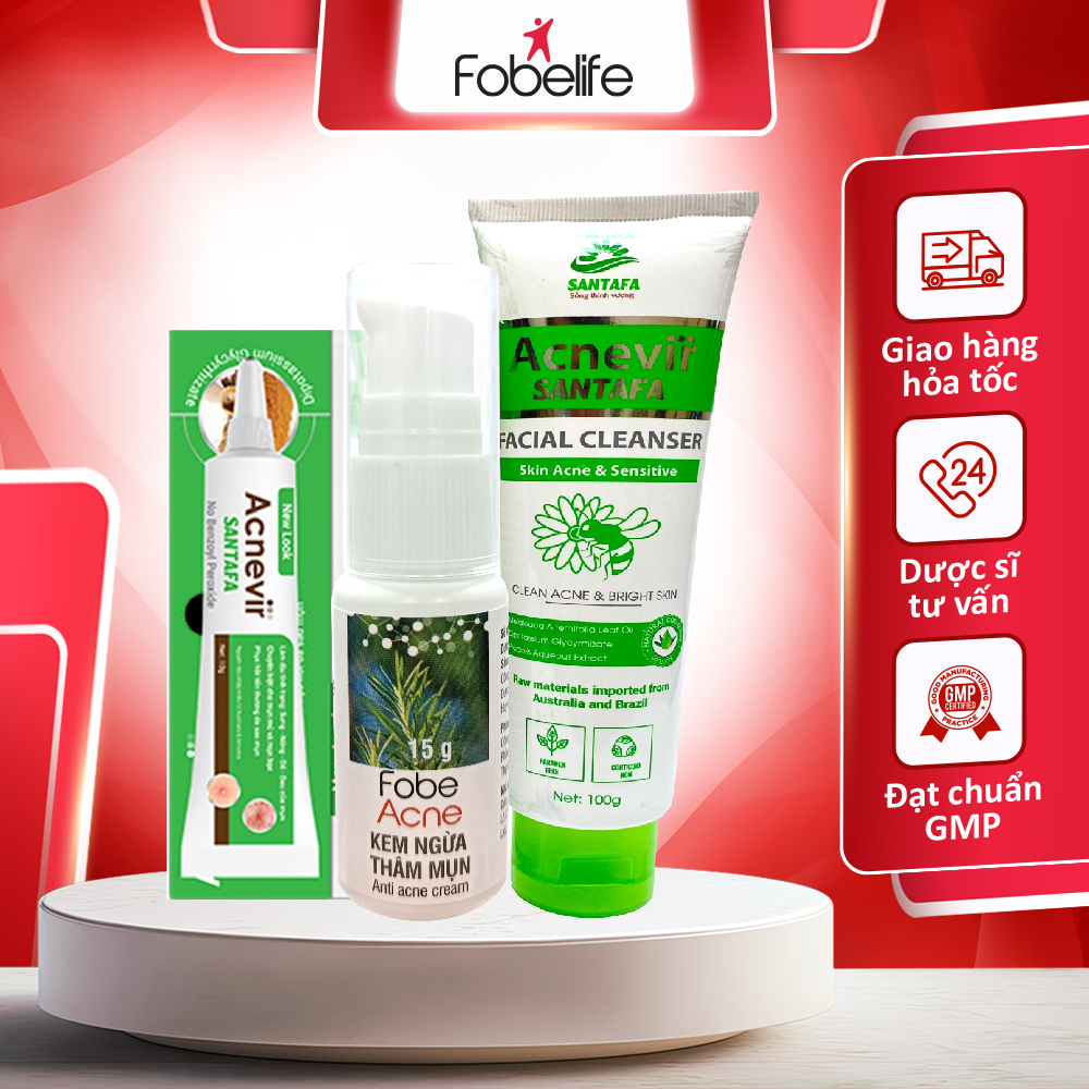 Combo Chăm Sóc Mụn Mủ Mụn Bọc - Sữa rửa mặt - Kem mụn xanh - Kem ngừa thâm mụn Fobe