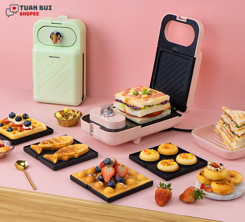 Máy kẹp nướng bánh mì Sandwich đa năng có hẹn giờ + 2 khuôn kèm - BH 12 tháng