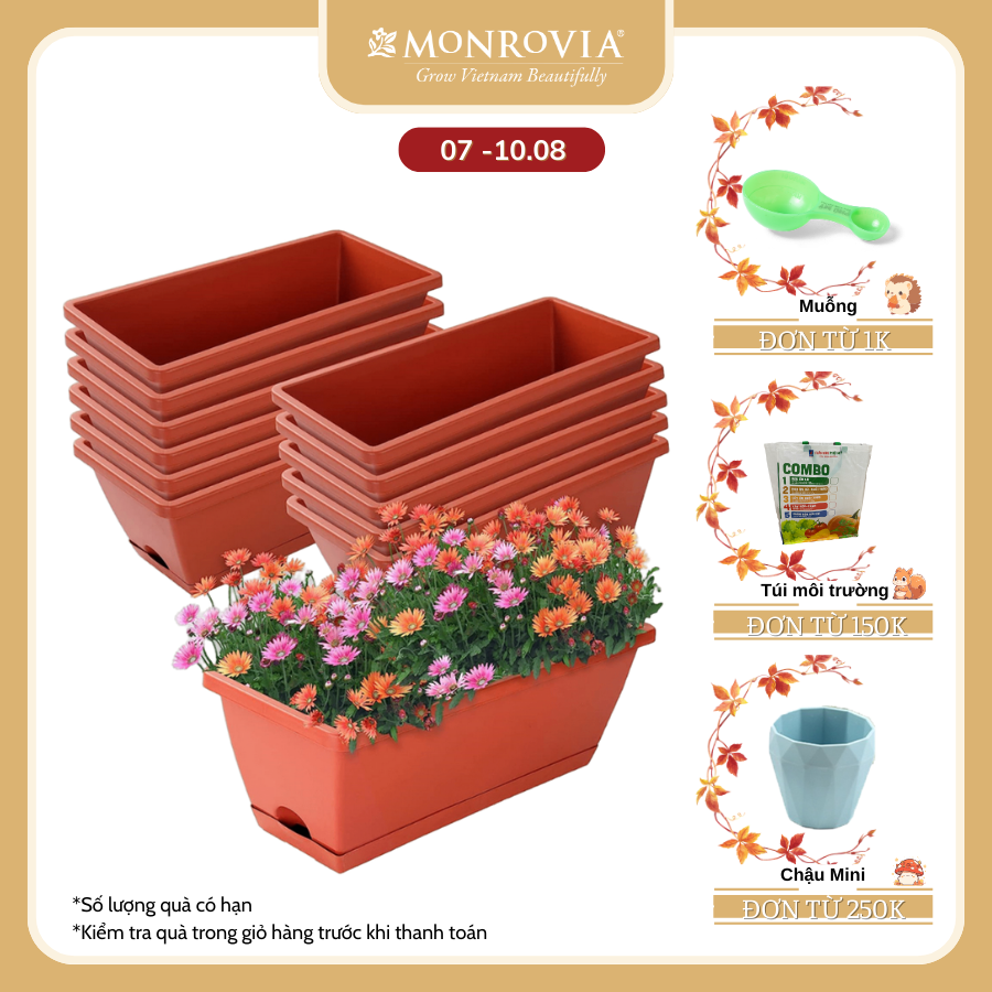 Bộ chậu trồng cây chữ nhật Monrovia, chậu trồng hoa, cây cảnh, chậu treo ban công, treo tường, siêu bền bỉ
