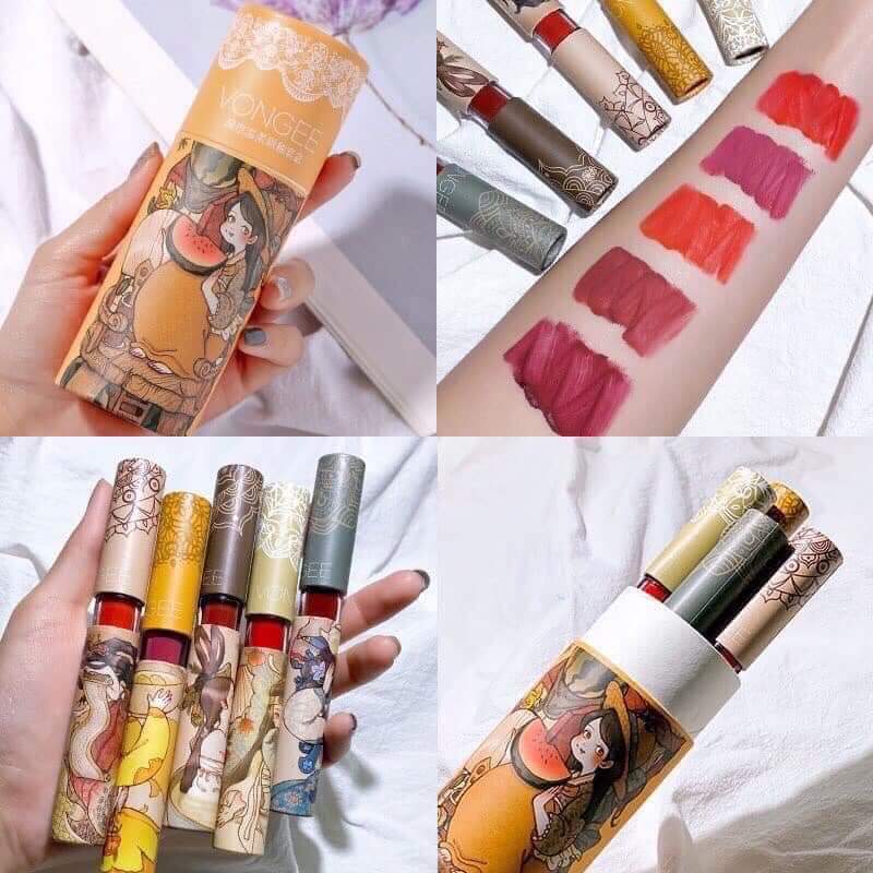 [HCM]Set 5 cây son kem cổ trang siêu lì lâu trôi hộp Vongee 5 cây son kem siêu hot
