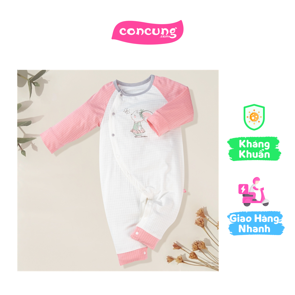 Body tính năng dài Chống muỗi Animo VĐ722028 0-3M,Hồng